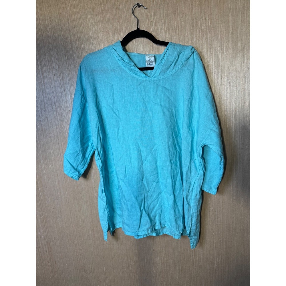 Match Point USA Linen Hooded Tunic Top Aqua Blue‎ Lightweight Women's